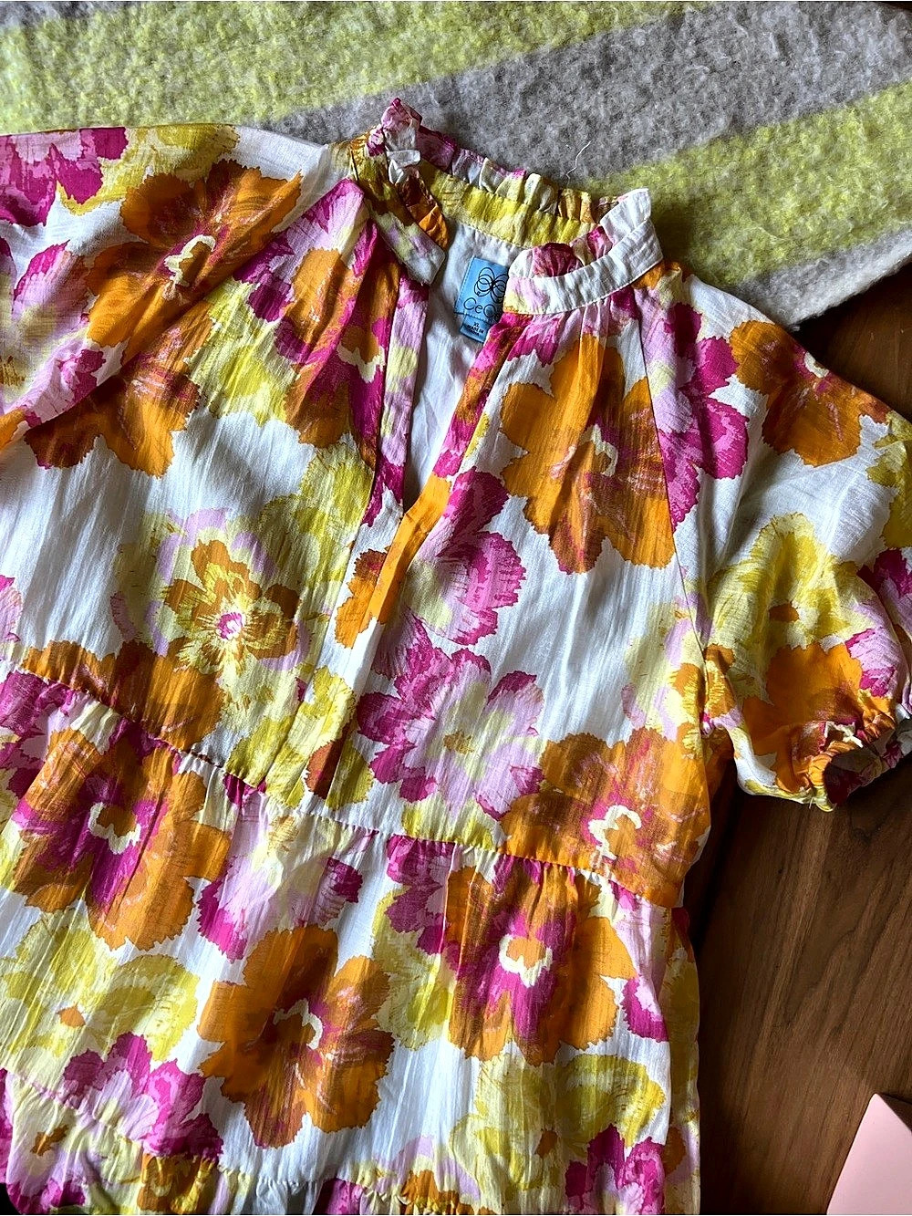 CeCe Floral Mini Dress Pink & Orange XL